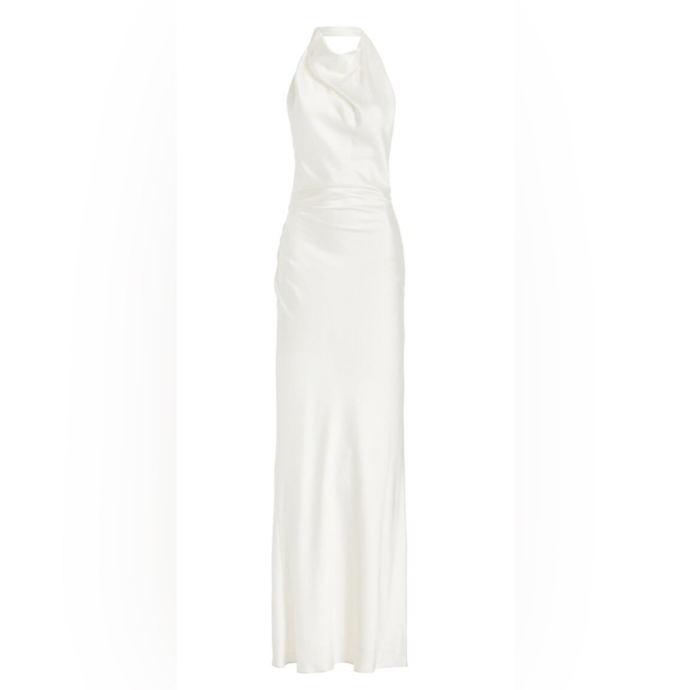 SIMKHAI Reannon Draped White Satin Gown (Wedding, Bridal, Engagement)